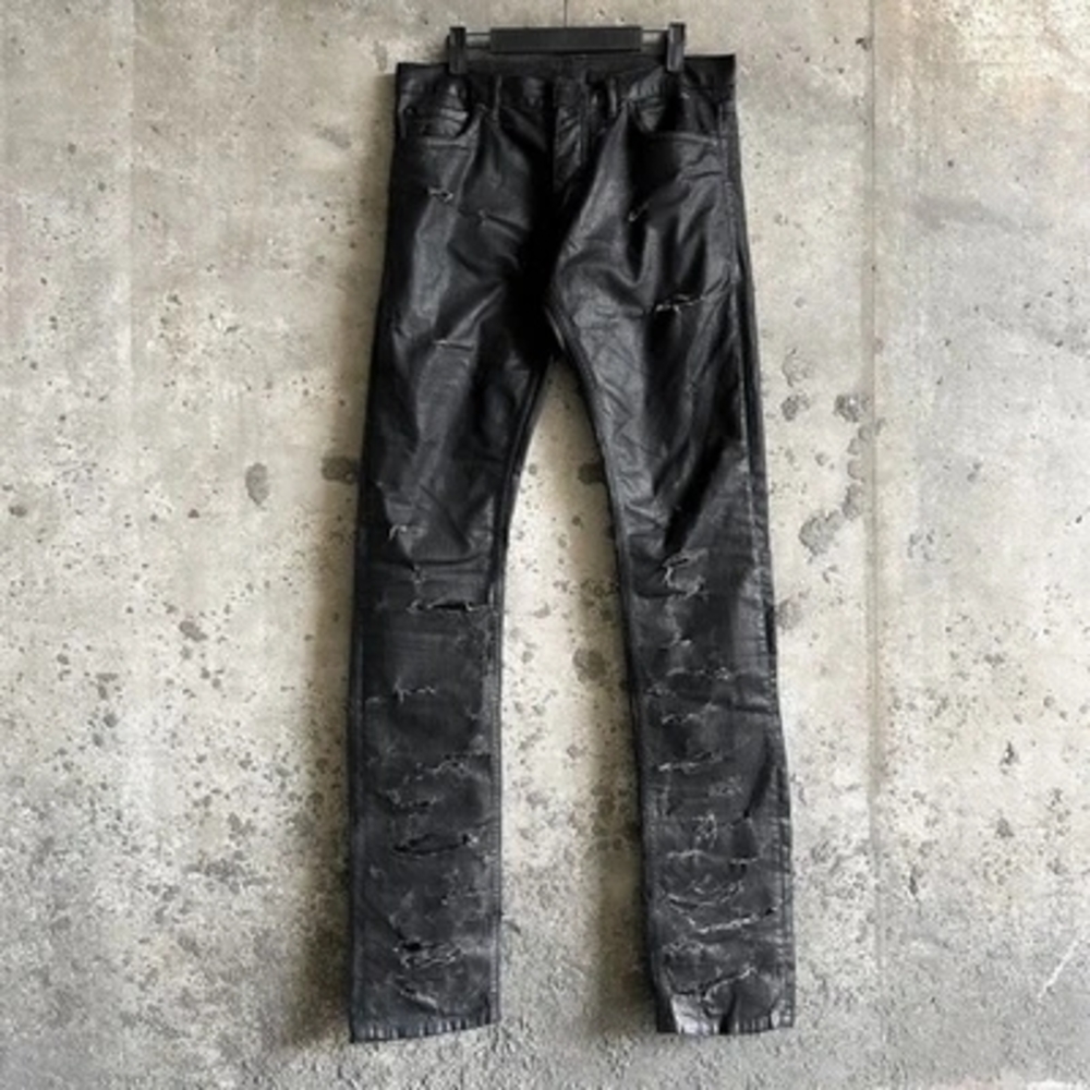 Dior Men's Black Skinny Jeans Waxed And Distressed Black 32w Heidi Slimane Rick - Picture 5 of 12